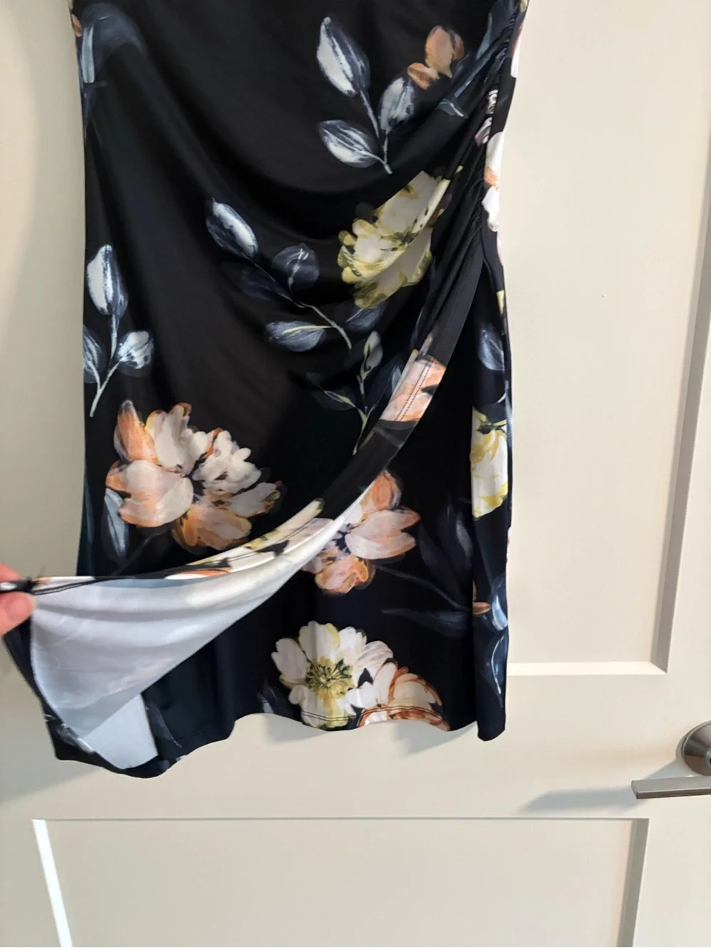 Catherine Malandrino Blue Midi Dress with Cream and Pink Floral Print - Picture 3 of 5